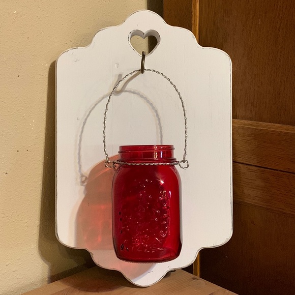 Red Glass Mason Jar Hanging Vase - Picture 2 of 9